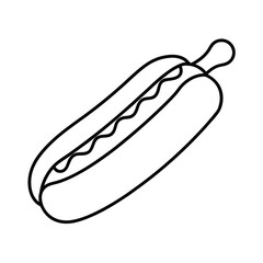 Hot dog with mustard drizzle in fine line art Vector illustration