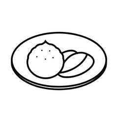 Idli plate with coconut chutney in line drawing Vector illustration