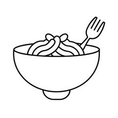 Italian pasta bowl with cutlery in line drawing Vector illustration