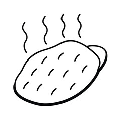 Indian butter naan with grill marks in line art Vector illustration