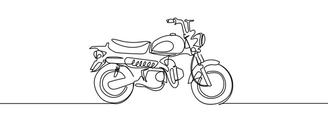 Continuous line, classic motorcycle Simple art lines on transparent background, editable strokes.