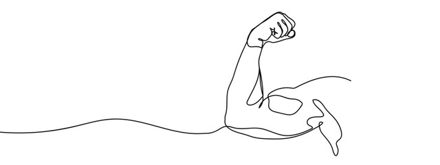 Continuous line, arm muscles Simple art lines on transparent background, editable strokes.