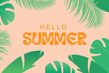 A vibrant summer background featuring bright abstract tropical leaves with an overlay effect. A modern minimalist design background for  horizontal posters, headers, covers, social media, and fashion