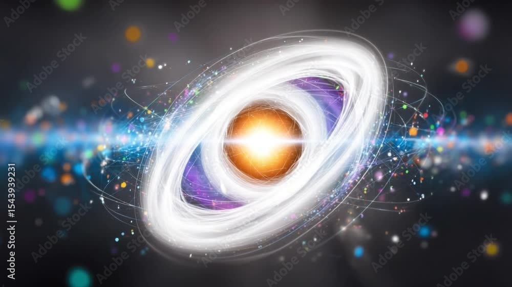 Poster Abstract Energy Burst: A mesmerizing visual representation of a cosmic event unfolds, featuring an array of energy trails, particles, and radiant celestial elements in a vivid illustration.