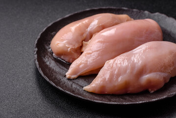 Meat, raw chicken fillets, poultry breast, skinless and boneless food. Raw chicken fillet