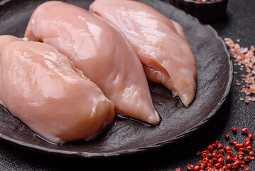 Meat, raw chicken fillets, poultry breast, skinless and boneless food. Raw chicken fillet