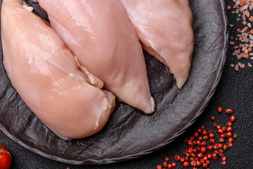 Meat, raw chicken fillets, poultry breast, skinless and boneless food. Raw chicken fillet