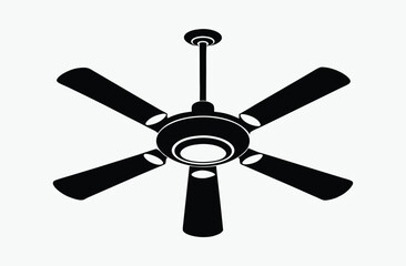ceiling fan silhouette, three blade vector illustration, black and white icon