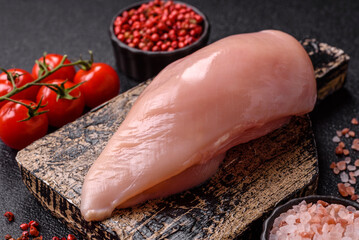Meat, raw chicken fillets, poultry breast, skinless and boneless food. Raw chicken fillet