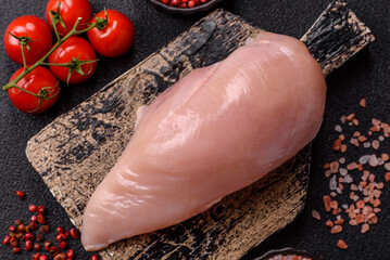 Meat, raw chicken fillets, poultry breast, skinless and boneless food. Raw chicken fillet