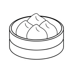 Line drawing of bao buns in bamboo steamer Vector illustration