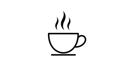 "Icon of a steaming cup of coffee, line art"