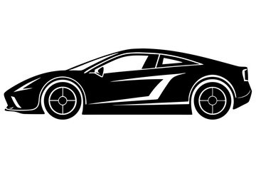 Silhouette Vector Art Illustration of Black and White Sports Car Icon