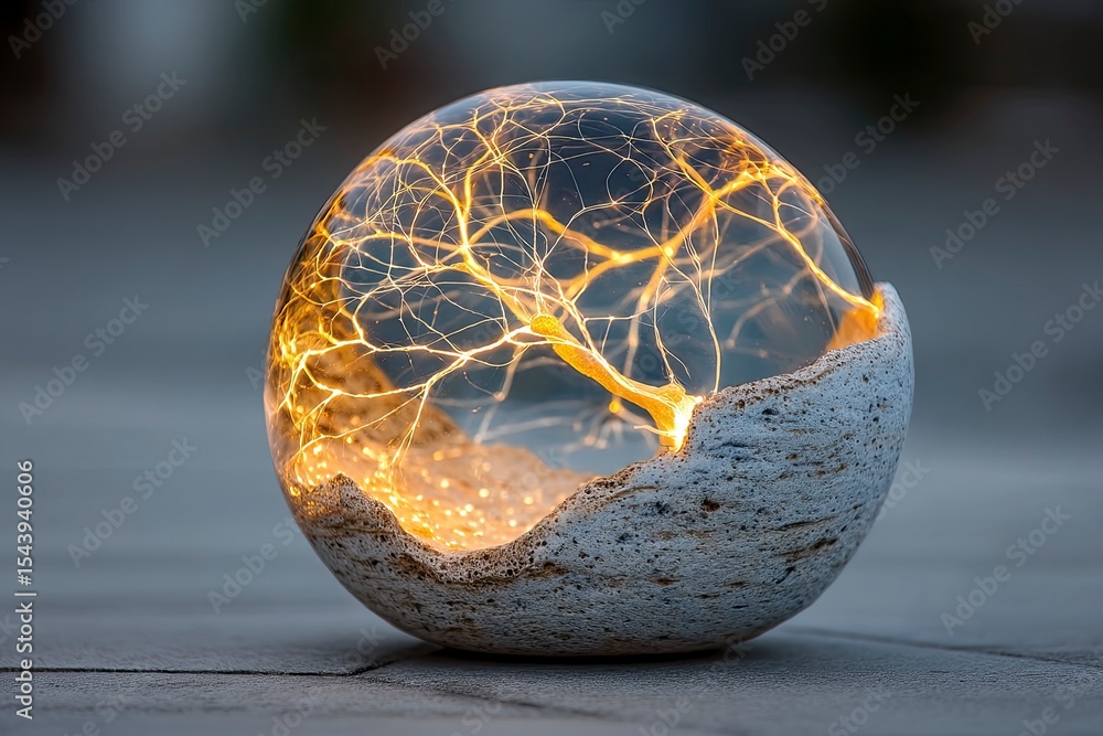 Poster glowing illuminated sphere with intricate branching network