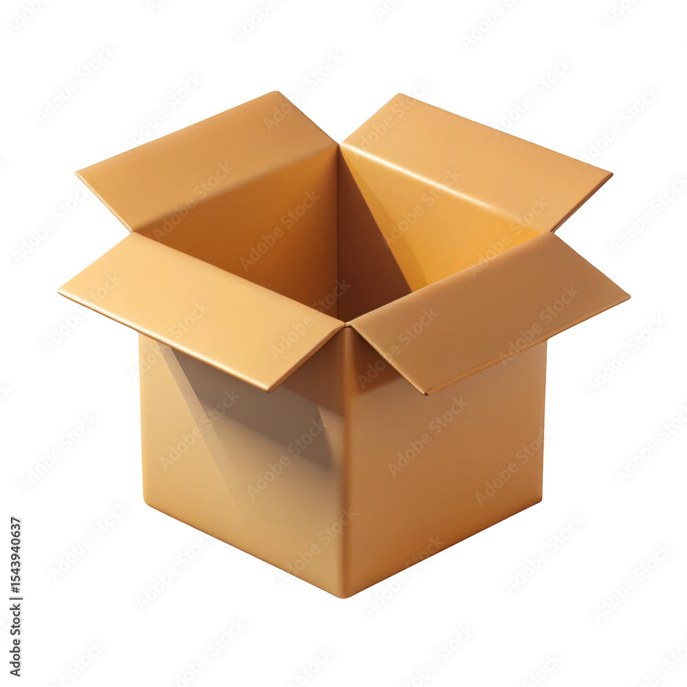 Poster 3d open cardboard box isolated on transparent background