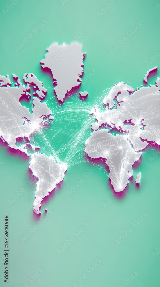 Poster glowing nodes global data communication map