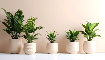 Obraz premium Indoor plants in beige pots.