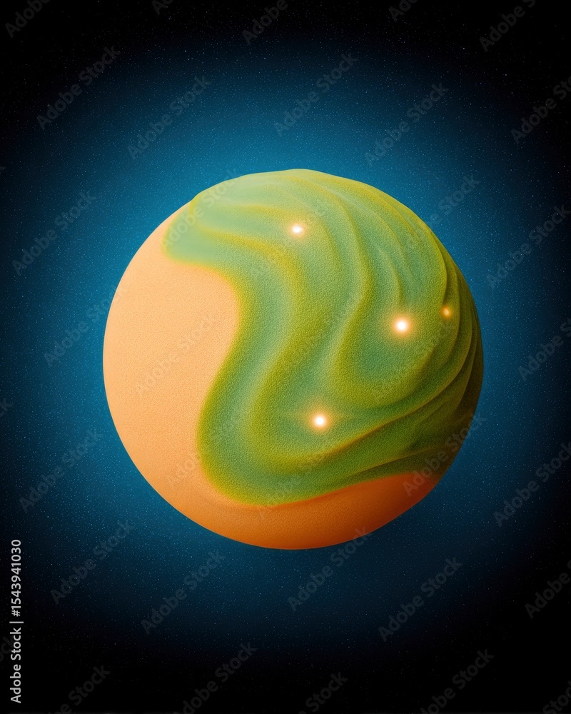Poster glowing planet with data streaming points in space
