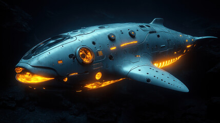 Futuristic, whale-like submersible vessel, 