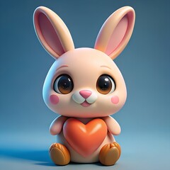 Cute Cartoon Bunny Holding a Heart, Perfect for Valentine's Day