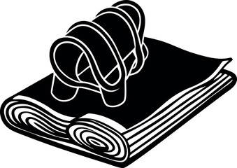 Rolled Towel And Sandals On Mat Vector Silhouette On White Background