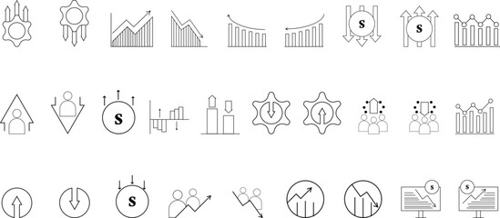  Financial growth decline line icons set
