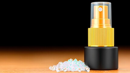 Gold Glitter Spray Bottle on Wood Surface