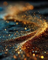 Golden Confetti Dust Scattered in Darkness
