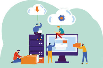 Business people collaborating on laptops, business smart working with online video conference meeting concept and business team  working from anywhere with internet wireless technology.