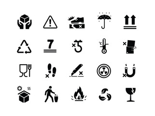 shipping box symbol label set, handle with care. flammable, Fragile Material Warning Suitable for shipping icons etc