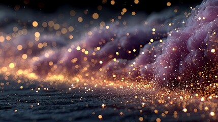 Golden Glitter and Purple Smoke Drifting in Dark Space
