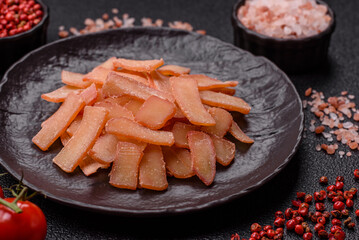 Food, dried squid in shavings or chopped as snacks or jerky. Snack dried squid for beer