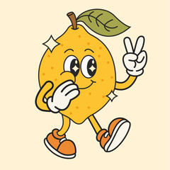 vector lemon cocktail caroon groovy style print for summer cards, T shirts, posters	
