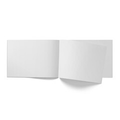 A blank open book with one page slightly turned, inviting creativity and ideas.