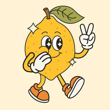 vector lemon cocktail caroon groovy style print for summer cards, T shirts, posters	
