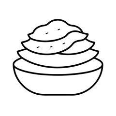 Pita bread stack with dips in clean line drawing Vector illustration