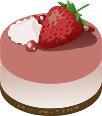 A layered cake topped with cream and strawberries, styled in a delicate and appetizing composition, ideal for culinary, dessert, or celebration-themed content