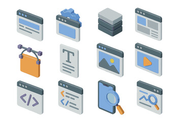 Fototapeta premium 3d isometric icons for web development and graphic design tools