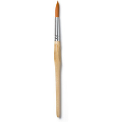 A paintbrush with a wooden handle and a fine tip, used for painting and artistic applications.