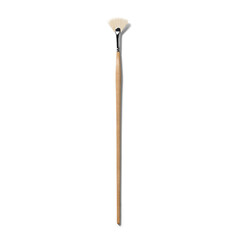 A fan-shaped paintbrush with a wooden handle, used for artistic painting techniques.
