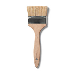 A paintbrush with a wooden handle and bristles, used for applying paint or varnish.