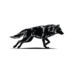 Black Wolf Silhouette Running Vector Illustration Wild Animal Clipart Nature Graphic  Canid Mammal Predator