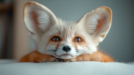 Obraz premium This adorable fennec fox features large, fluffy ears and expressive eyes, capturing a captivating expression that showcases the beauty of this unique desert animal.
