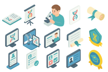Male analyzing dna sequence technology research study illustration