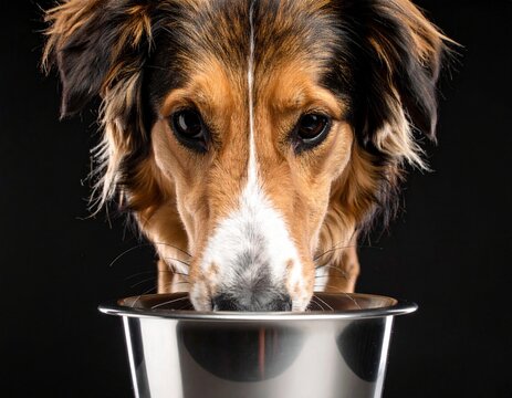 Un tierno perro disfrutando de su plato de comida