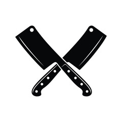 crossed cleavers butcher knives meat cleaver kitchen knives chef knives black and white vector illustration graphic design element food preparation tools restaurant logo