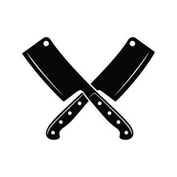 crossed cleavers butcher knives meat cleaver kitchen knives chef knives black and white vector illustration graphic design element food preparation tools restaurant logo