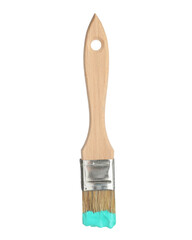 Brush with turquoise paint isolated on white
