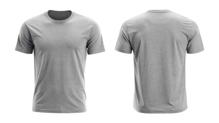 heather grey t-shirt in front and back view isolated on transparent background remove png, clipping path