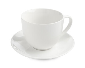 Empty coffee cup with saucer isolated on white